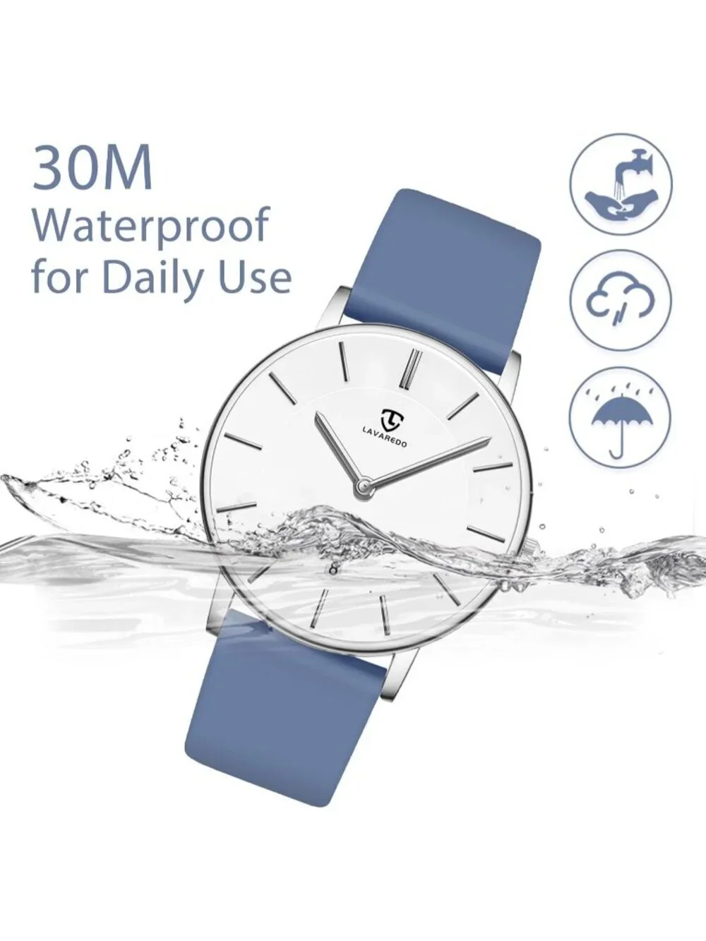 Men's White Dark Blue Leather Strap Analog Minimalist Fashion Simple Wrist Watch